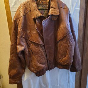 MIDWAY MENS LEATHER BOMBER JACKET. CLASSIC 80'S ORIGINAL.